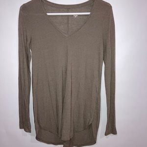 Mossimo Long Sleeve Heathered Brown V Neck